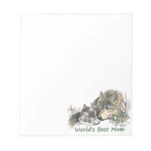 World's Best Mom Wolf & Cubs Animal Watercolor Notepad