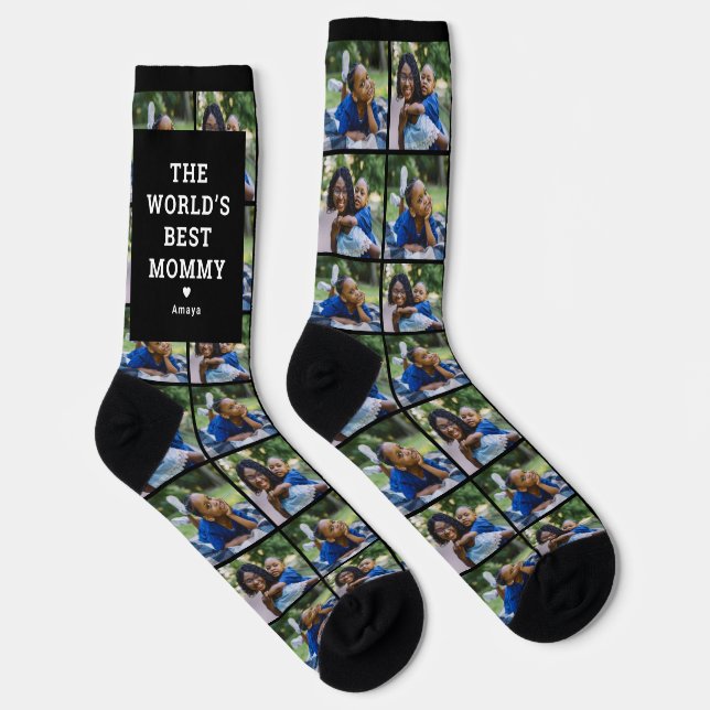 Worlds Best Mommy Custom Family Photo Collage Socks (Right)