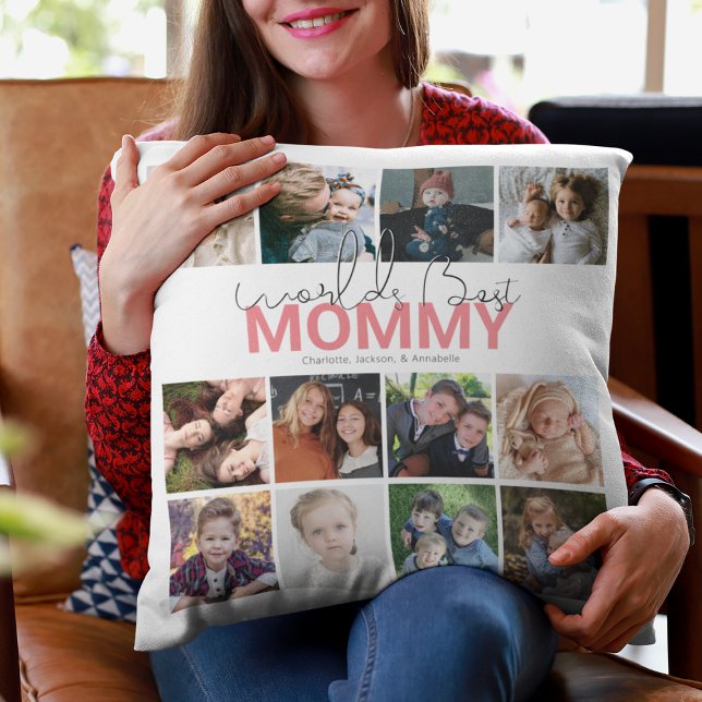 Worlds Best Mommy | Photo Collage Throw Pillow (Creator Uploaded)