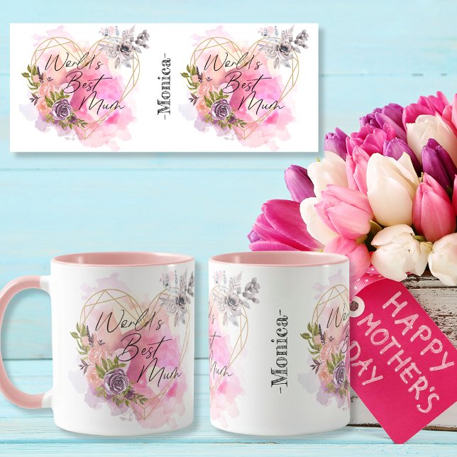 World's best MUM heart flower custom name Mug (World's best MUM heart flower custom name Mug)