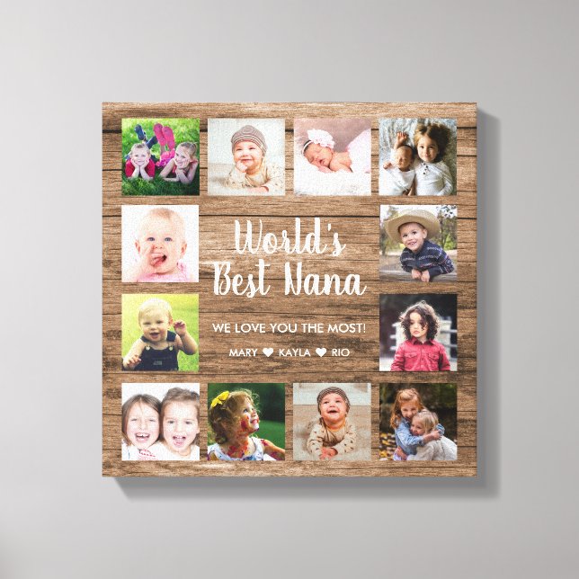 World's Best  Nana Grandkids 12 Photo Collage     Canvas Print (Front)