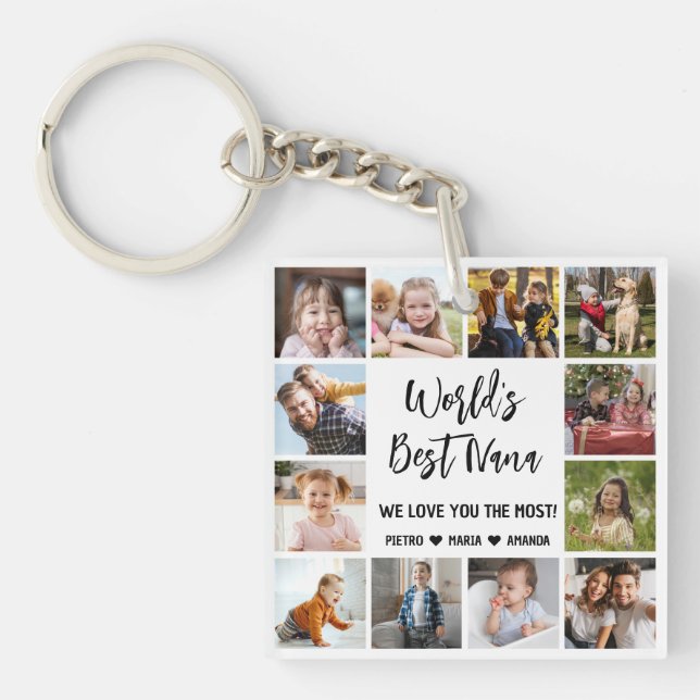 World's Best Nana Grandkids 12 Photo Collage Keychain (Front)