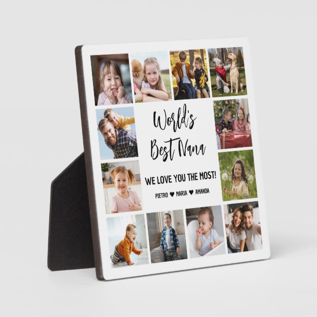 World's Best Nana Grandkids 12 Photo Collage Plaque (Front)