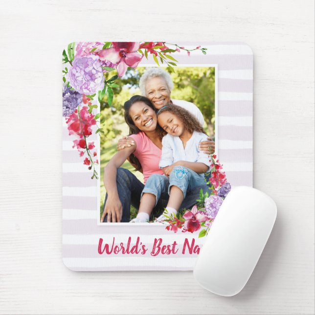 World's Best Nana Lilac Floral Mother's Day Photo Mouse Pad (With Mouse)