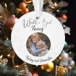 Worlds Best Nanny Grandmother Customize Photo Ornament<br><div class="desc">This design may be personalized in the area provided by changing the photo and/or text. Or it can be customized by choosing the click to customize further option and delete or change the colour of the background, add text, change the text colour or style, or delete the text for an...</div>