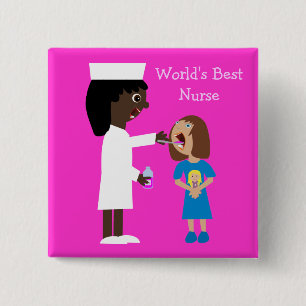 World's Best Nurse Cute Cartoon Nurse & Child 2 Inch Square Button