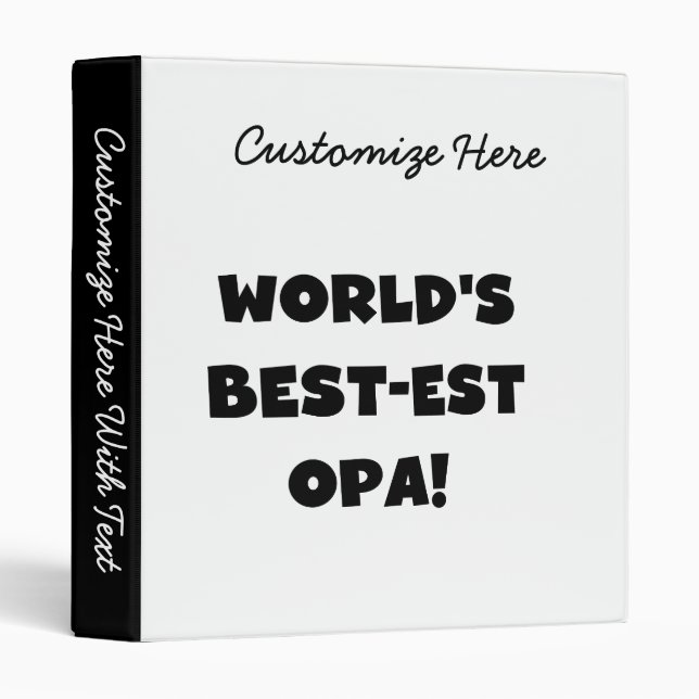 World's Best Opa Black Text T-shirts and Gifts Binder (Front/Spine)