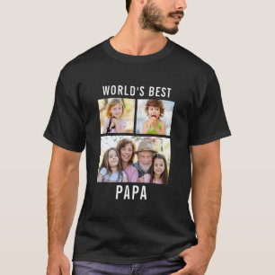 World's Best Papa 3 Photo Collage Text Black T-Shirt