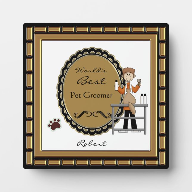 World's Best Pet Groomer Male Plaque (Front)