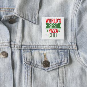 World's Best Pizza  Chef   -  red white green 2 Inch Square Button