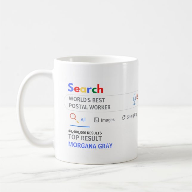 WORLDS BEST POSTAL WORKER Top Search Result Coffee Mug (Left)