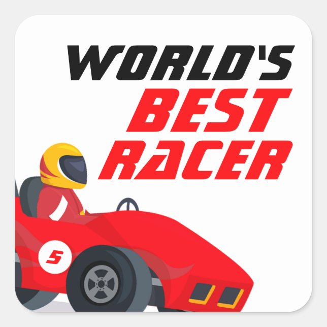 World's Best Racer Race Car Birthday Party Square Sticker (Front)