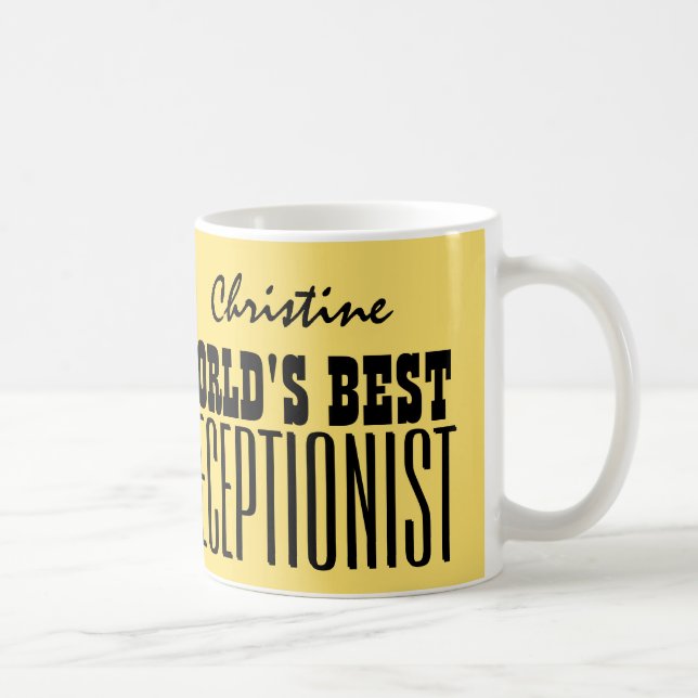 World's Best RECEPTIONIST Gold and Black V04 Coffee Mug (Right)