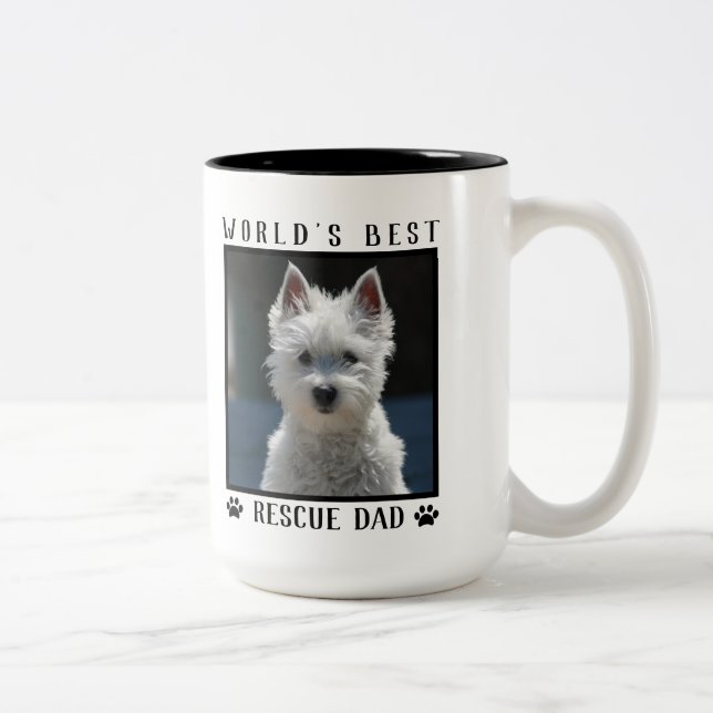 World's Best Rescue Dad Paw Prints Pet Photo Frame Two-Tone Coffee Mug (Right)