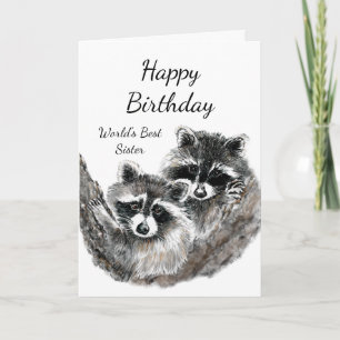World's Best Sister Birthday Cute Raccoon Animals Card