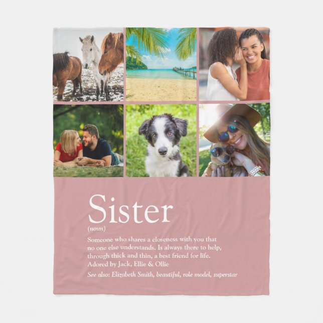 World's Best Sister Definition 6 Photo Girly Pink Fleece Blanket (Front)
