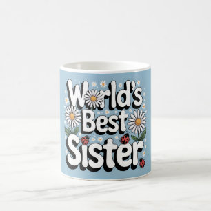 World's Best Sister Graphic: Retro Daisy & Ladybug Coffee Mug