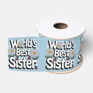 World's Best Sister Graphic: Retro Daisy & Ladybug Grosgrain Ribbon
