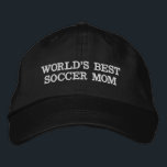 World's Best Soccer Mom black white custom modern Embroidered Hat<br><div class="desc">World's Best Soccer Mom black white custom modern Embroidered Baseball Cap.
Modern,  minimalist,  simple,  elegant style.
with fully customizable text.  Great for sports moms,  soccer moms,  etc
Available in many colours and options.</div>