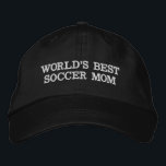World's Best Soccer Mom black white custom modern Embroidered Hat<br><div class="desc">World's Best Soccer Mom black white custom modern Embroidered Baseball Cap.
Modern, minimalist, simple, elegant style.
with fully customizable text. Great for sports moms, soccer moms, etc
Available in many colours and options.</div>