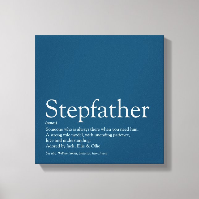 World's Best Stepfather, Stepdad Definition Blue Canvas Print (Front)