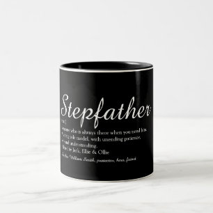World's Best Stepfather, Stepdad Definition Script Two-Tone Coffee Mug