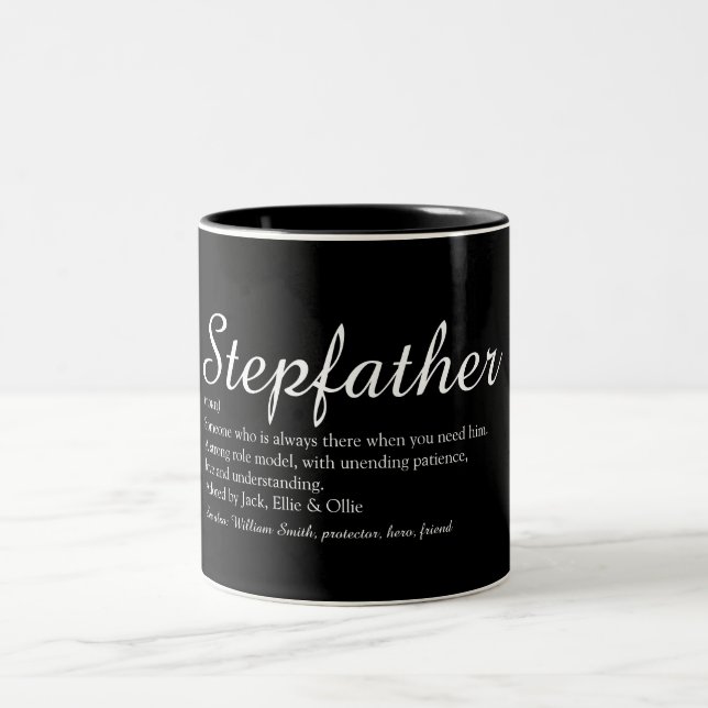 World's Best Stepfather, Stepdad Definition Script Two-Tone Coffee Mug (Center)