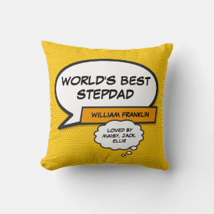World's Best Stepfather Stepdad Fun Superhero Throw Pillow