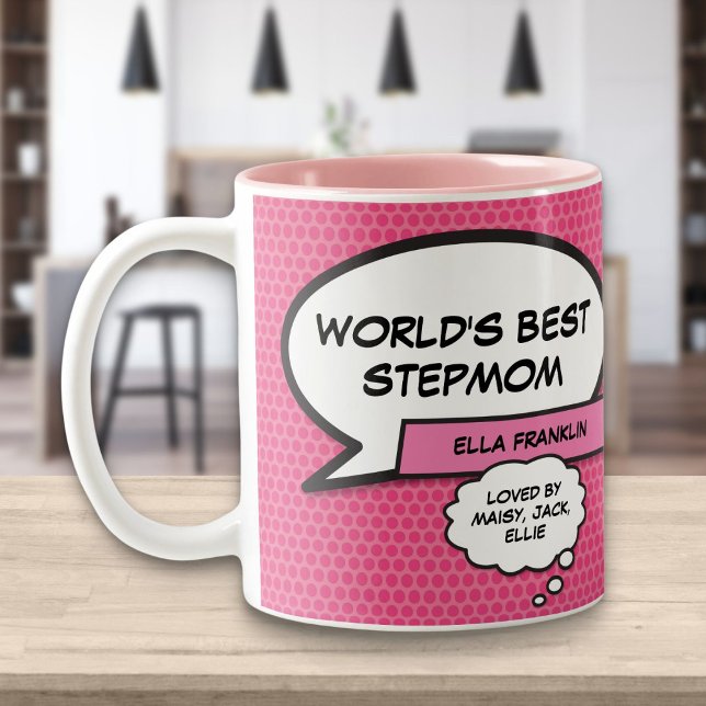 Worlds Best Stepmom Bonus Mom Fun Pink Two-Tone Coffee Mug (Creator Uploaded)