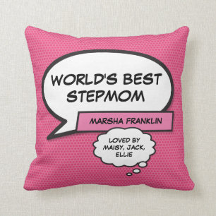 Worlds Best Stepmom Bonus Mom Pink Fun Throw Pillow