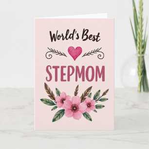 Worlds Best Stepmom Pink Floral Card