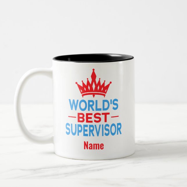 World's Best Supervisor, Custom Name Two-Tone Coffee Mug (Left)