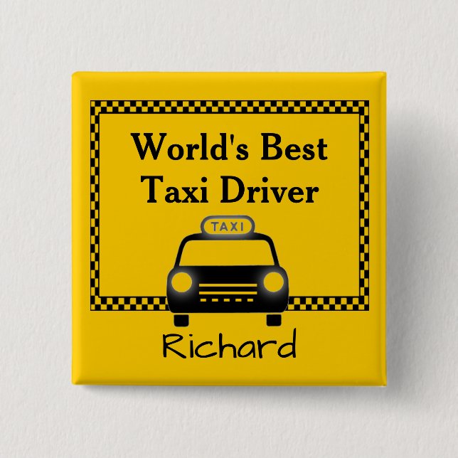 Worlds Best Taxi Driver Personalized 2 Inch Square Button (Front)