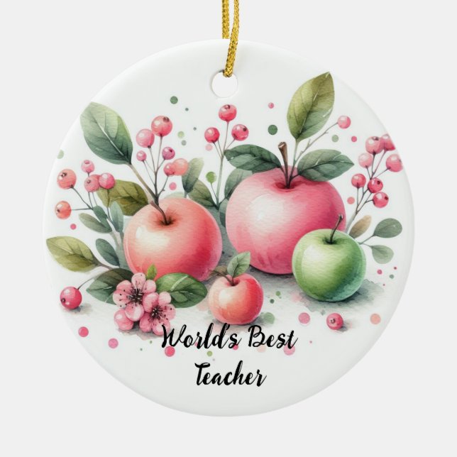 World's Best Teacher Apple Delight Ceramic Ornament (Front)