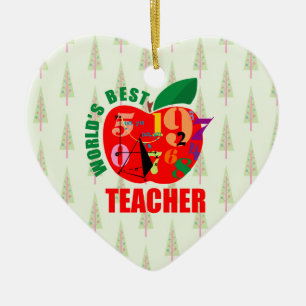 World's Best Teacher Apple   Math Geometry Ceramic Ornament