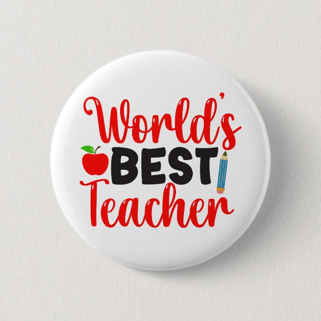 Worlds Best Teacher Apple School Gift 2 Inch Round Button (Front)