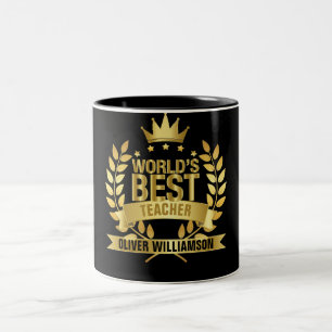 World's Best Teacher Black And Gold 5 Star Two-Tone Coffee Mug