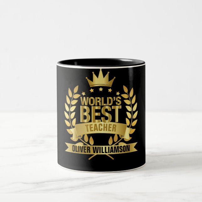 World's Best Teacher Black And Gold 5 Star Two-Tone Coffee Mug (Center)