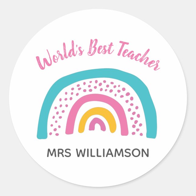 World's Best Teacher Bright Rainbow Classic Round Sticker (Front)
