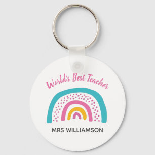 World's Best Teacher Bright Rainbow Keychain