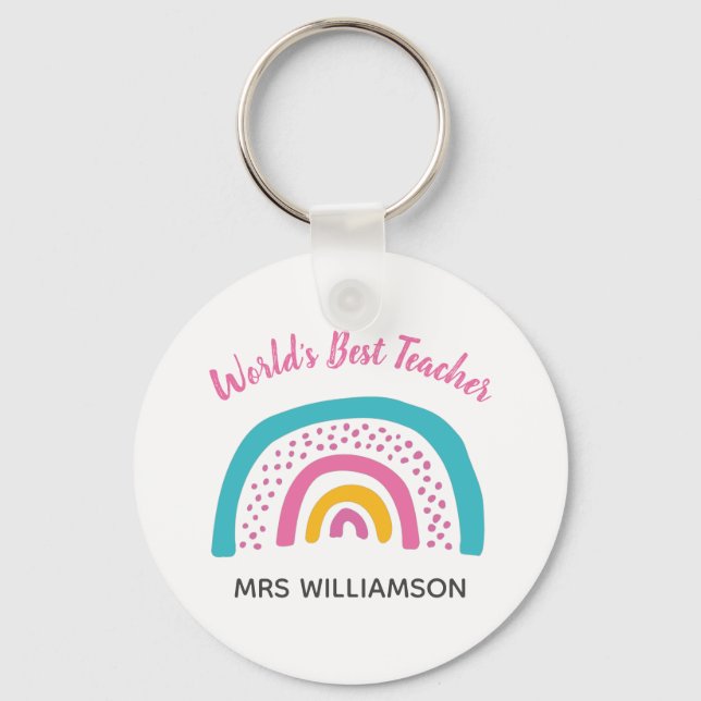 World's Best Teacher Bright Rainbow Keychain (Front)