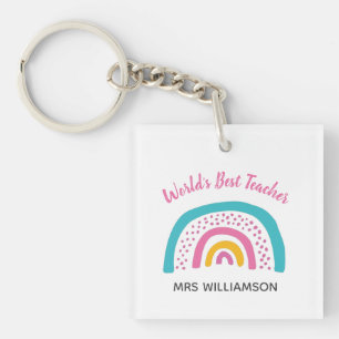 World's Best Teacher Bright Rainbow Keychain