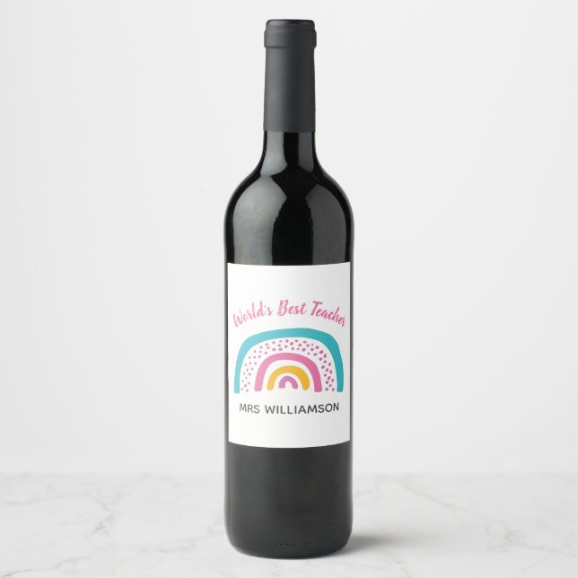 World's Best Teacher Bright Rainbow Wine Label (Front)