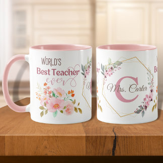 World's Best Teacher Ever Floral Personalized Mug