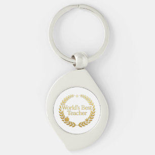 World's Best Teacher Gold Laurel Wreath Wall Clock Keychain