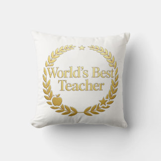 World's Best Teacher Gold Laurel Wreath Wall Clock Throw Pillow