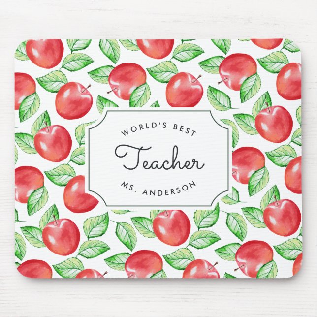 World's Best Teacher | Personalized Apple Pattern Mouse Pad (Front)