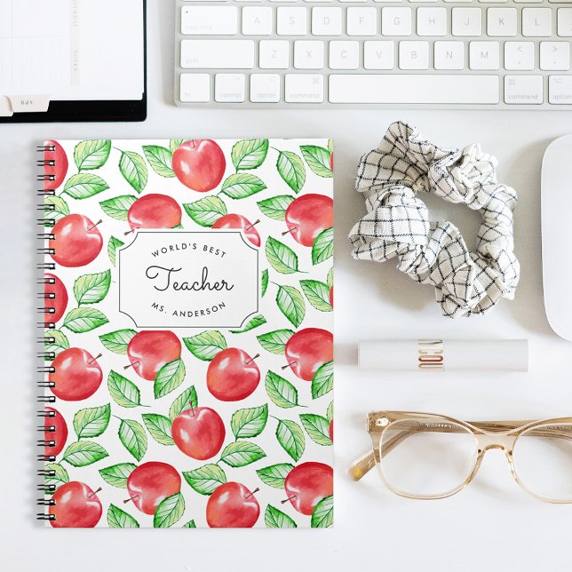 World's Best Teacher | Personalized Apple Pattern Notebook (Creator Uploaded)