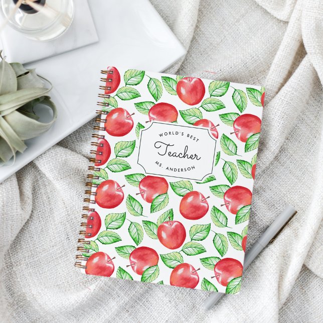 World's Best Teacher | Personalized Apple Pattern Notebook (Creator Uploaded)