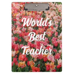 World's Best Teacher Pink Flower Clipboard